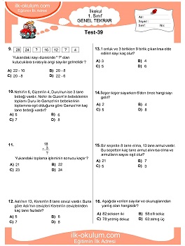 ilkokul 1. Sınıf Genel Tekrar Testleri 